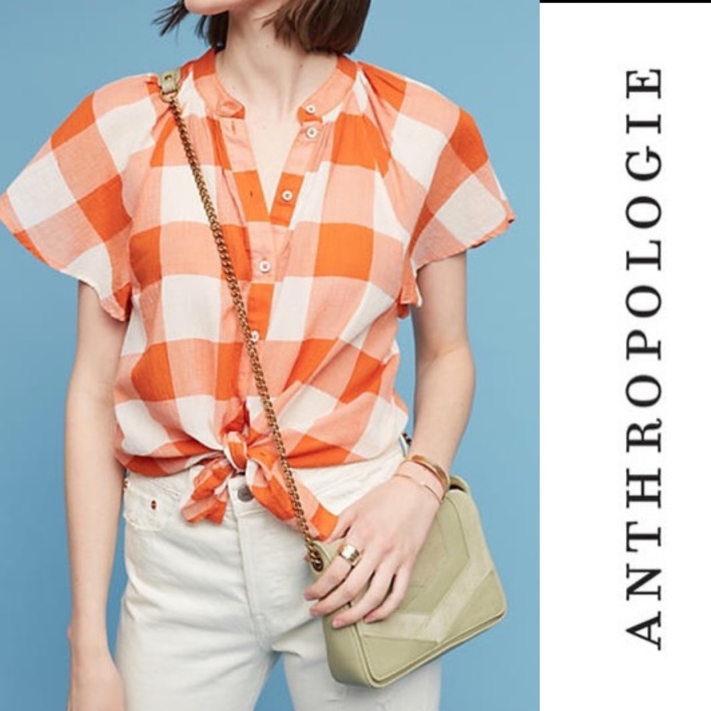 Anthropologie - Gingham Flutter Top